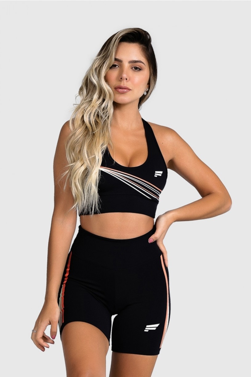 Top Fitness com Silk Waves (Preto / Laranja Neon + Off-White) | Ref: GO25-A