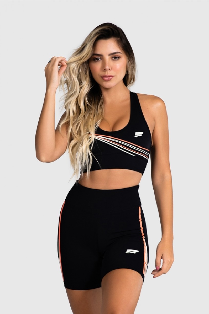 Top Fitness com Silk Waves (Preto / Laranja Neon + Off-White) | Ref: GO25-A