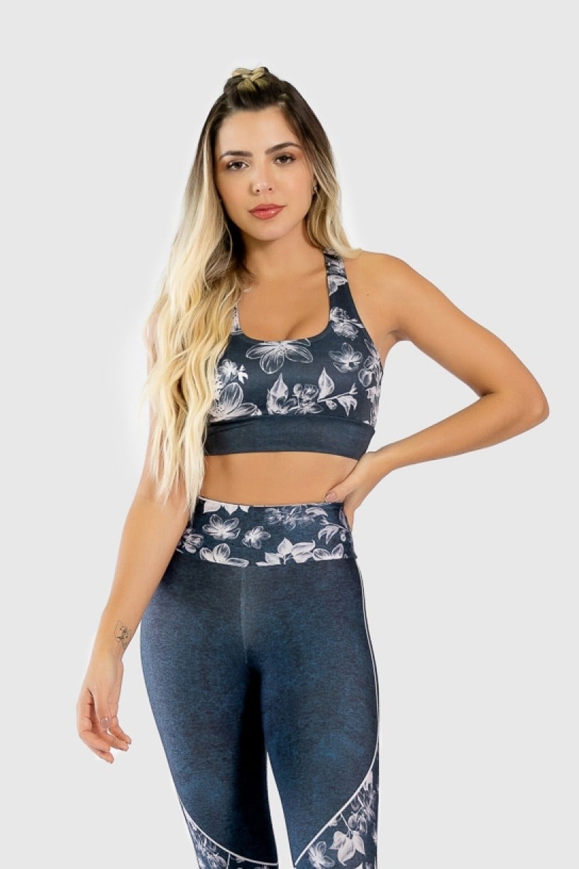 Top Nadador Fitness Estampa Digital Drawn Flowers | Ref: GO289