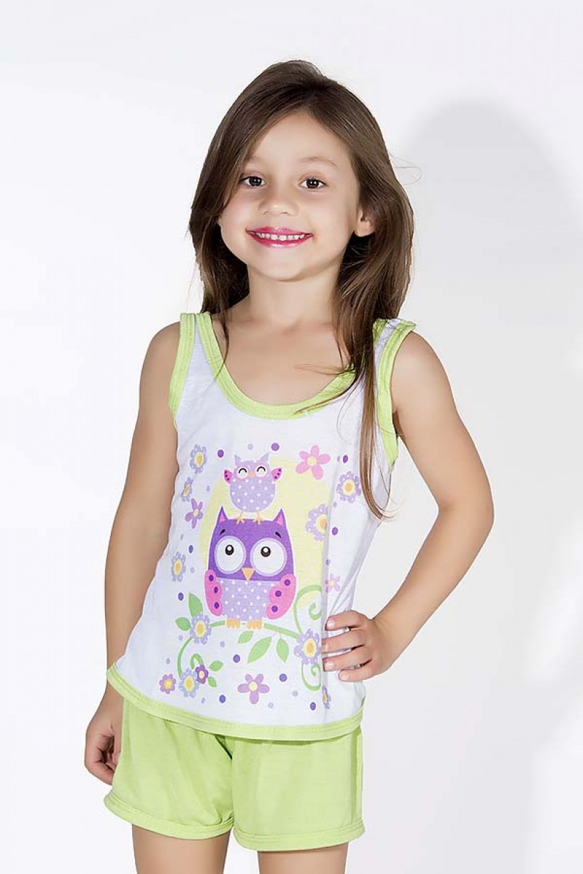 Babydoll Infantil 056 (Verde com corujinhas) AB