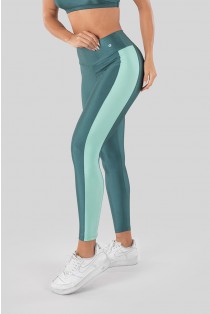 Calça Legging Tecido Platinado com Faixa Lateral (Verde Petróleo / Verde Claro) | Ref: K3250-B