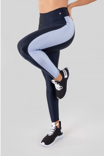 Calça Legging Tecido Platinado com Faixa Lateral (Azul Marinho / Azul) | Ref: K3250-C