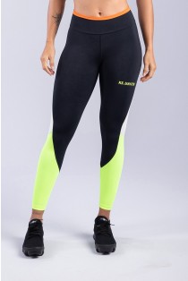 Calça Legging com Detalhe Triangular na Lateral (Preto / Amarelo / Branco) | Ref: K3297-A