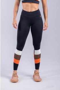 Calça Legging com Faixa de Tule (Preto / Branco / Laranja) | Ref: K3316-A