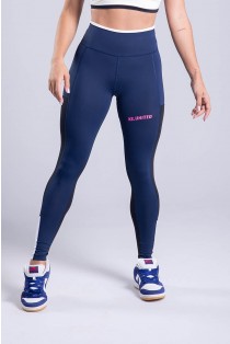 Calça Legging com Lateral Tricolor (Azul Marinho / Preto / Branco) | Ref: K3330-A