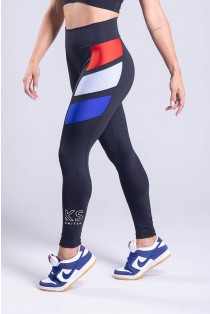 Calça Legging com Faixas Triplas (Preto / Azul / Azul Claro / Vermelho) | Ref: K3358-A