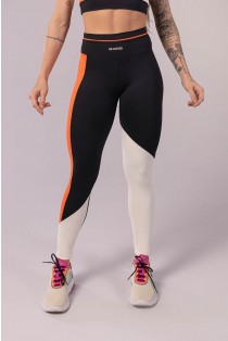 Calça Legging com Vivo no Cós (Preto / Laranja / Off-White) | Ref: K3465-A