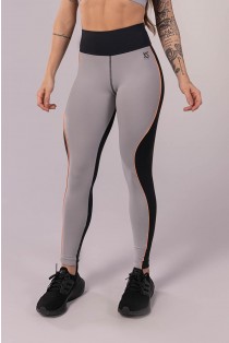 Calça Legging com Recorte em S (Preto / Cinza / Laranja) | Ref: K3472-A