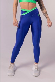 Calça Legging com Cós Transpassado Bicolor (Azul / Verde) | Ref: K3488-A