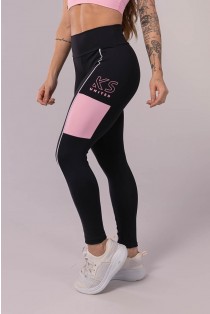 Calça Legging com Recorte Lateral (Preto / Rosa Claro / Branco) | Ref: K3521-A