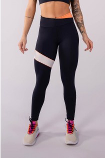 Calça Legging com Cós Transpassado e Vivo (Preto / Coral / Off-White) | Ref: K3449-A