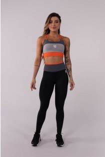 Calça Legging com Cós em Detalhe Contrastante (Preto / Laranja / Laranja) | Ref: K3720-A