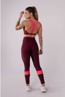 Calça Legging com Recortes e Ponto de Cobertura (Vinho / Rosa / Laranja) | Ref: K3726-A