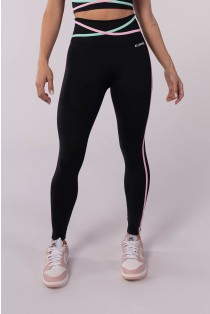 Calça Legging com Chapados Coloridos (Preto / Rosa Claro / Verde Claro) | Ref: K3732-A