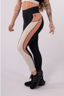 Calça Legging com Recorte Tricolor (Preto / Nude / Off-White) | Ref: K3599-A