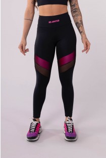 Calça Legging com Recortes em Tule (Preto / Rosa) | Ref: K3650-A