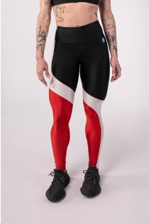 Calça Legging Tricolor Assimétrica (Preto / Off-White / Vermelho) | Ref: K3758-A