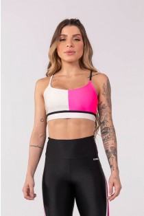 Top Meio a Meio com Alça (Off-White / Rosa / Preto) | Ref: K3760-A