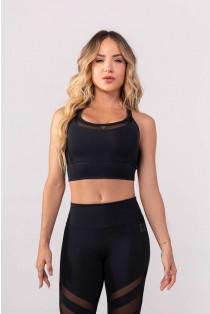 Top com Alças Duplas e Recortes em Tule (Preto) | Ref: K3799-A