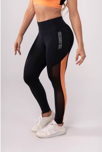 Calça Legging com Faixa Lateral (Preto / Coral) | Ref: K3825-A