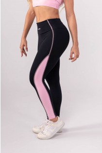 Calça Legging com Recortes e Cobertura (Preto / Rosa) | Ref: K3738-A