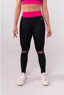 Calça Legging com Aberturaa no Joelho (Preto / Rosa) | Ref: K3740-B