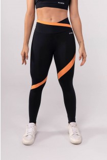 Calça Legging com Recortes Assimétricos (Preto / Coral) | Ref: K3744-A