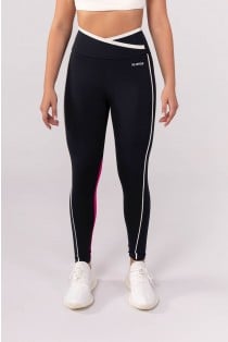 Calça Legging com Cós Transpassado e Vivo (Preto / Off-White / Rosa) | Ref: K3846-A