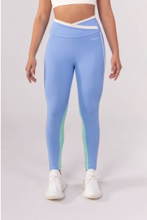 Calça Legging com Cós Transpassado e Vivo (Azul Claro / Off-White / Verde Claro) | Ref: K3846-B