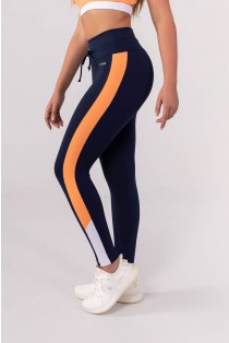 Calça Legging com Cadarço na Cintura (Azul Marinho / Laranja / Off-White) | Ref: K3860-A