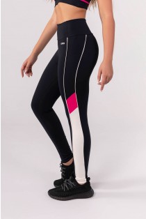 Calça Legging com Faixas e Vivos (Preto / Off-White / Rosa) | Ref: K3891-A