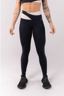 Calça Legging com Recortes no Cós (Preto / Off-White) | Ref: K3909-B