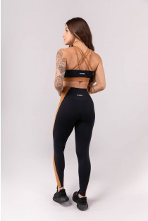 Calça Legging com Cós em V e Recorte Lateral (Preto / Marrom) | Ref: K3913-A