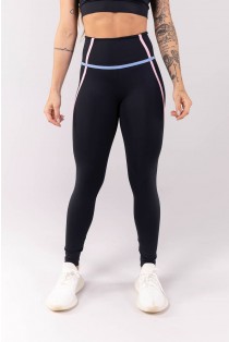 Calça Legging com Chapados Sobrepostos (Preto / Rosa Claro / Azul Claro) | Ref: K3903-A