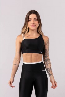 Top Assimétrico com Alças Duplas (Preto / Off-White) | Ref: K3749-A