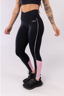 Calça Legging com Recorte e Cós Transpassado (Preto / Rosa Claro / Off-White) | Ref: K3841-A