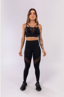 Calça Legging com Tule e Chapado (Preto) | Ref: K3949-A