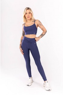 Calça Legging com Sobreposição no Cós (Azul Marinho) | Ref: K4030-D