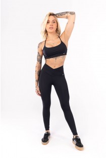 Calça Legging com Cós Transpassado Frente e Costas (Preto) | Ref: K4042-A