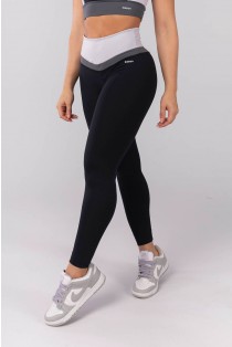 Calça Legging Tricolor com Cós Arredondado (Preto / Cinza Claro / Grafite) | Ref: K4108-A