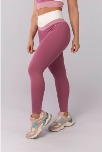 Calça Legging Tricolor com Cós Arredondado (Rosê / Off-White / Rosa Claro) | Ref: K4108-B