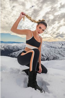 Calça Legging com Vira e Faixas Laterais (Preto / Bege / Caramelo) | Ref: K4223-A