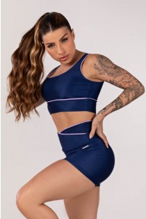 Short com Vivo no Cós Transpassado (Azul Marinho / Lilás) | Ref: K4243-A