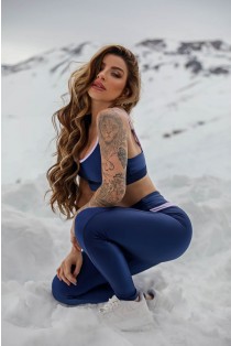 Calça Legging com Recorte no Cós (Azul Marinho / Lilás) | Ref: K4155-B
