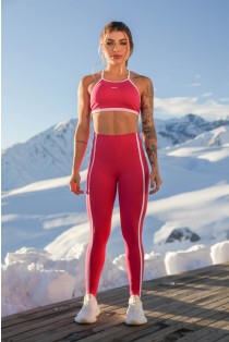 Calça Legging Tricolor com Chapados (Rosa Choque / Branco / Cintilante) | Ref: K4263-B