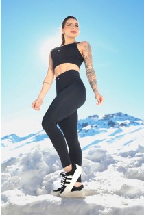 Calça Legging com Recortes e Emborrachado (Preto) | Ref: K4266-B