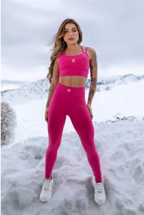 Calça Legging com Recortes e Emborrachado (Rosa Choque) | Ref: K4266-C