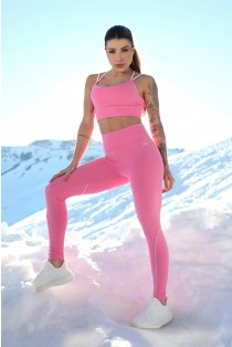 Calça Legging com Vivo Contrastante (Rosa Chiclete / Bege) | Ref: K4279-B
