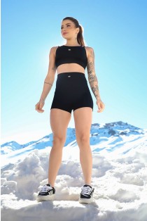 Short com Recorte e Emborrachado (Preto) | Ref: K4267-B