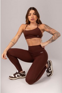 Calça Legging com Cós em V e Recortes (Marrom) | Ref: K4081-D
